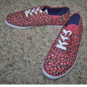 Girls Sneakers 6 American Eagle AE Red Strawberry Lace Up Canvas Bal Shoes